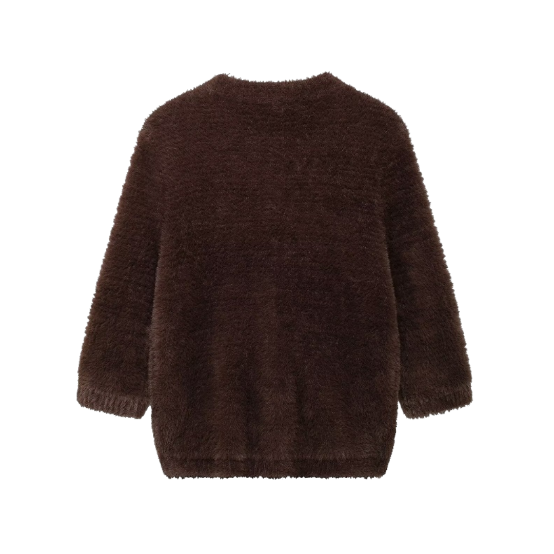 Flauschiger Pullover mit Blumenknöpfen